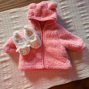 Newborn Cozy Sherpa Pink Jacket & Bunny 🐰 Slippers